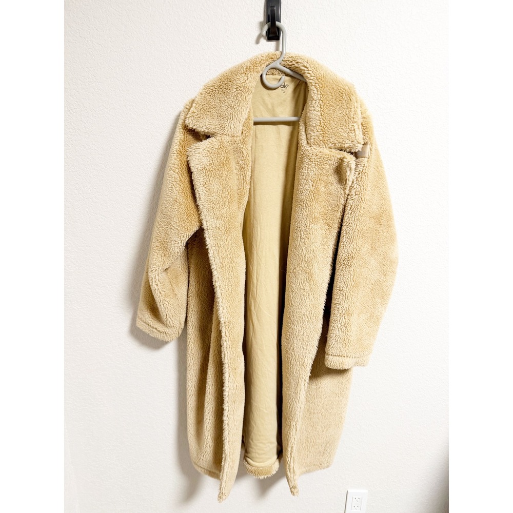 Alo Yoga Foxy Sherpa Jacket Camel Tan Faux Fur Trench Coat XS RN87370